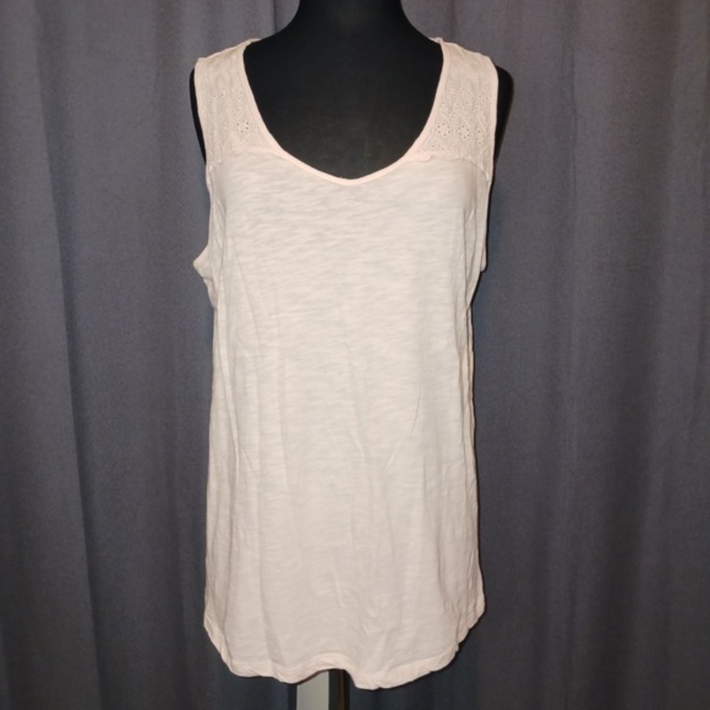 Faded Glory Cottagecore Loose Pink Eyelet Trim V Neck Tank Top Plus XXL Cotton